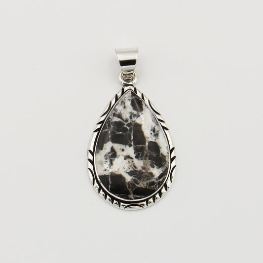 White Buffalo Large Pear Sterling Pendant