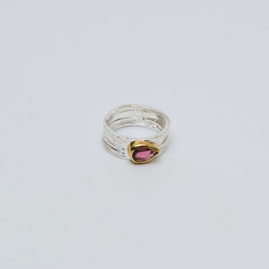 Pink Tourmaline GP Wide Sterling Ring Sz 8