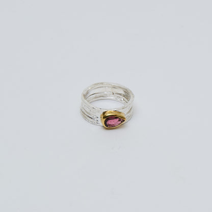 Pink Tourmaline GP Wide Sterling Ring Sz 8