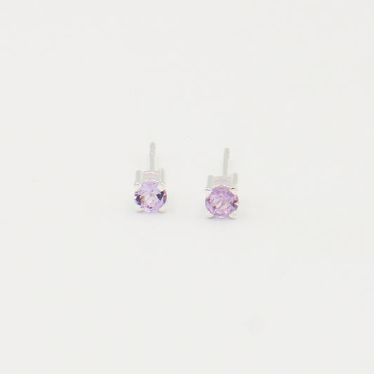 Amethyst Round Sterling Studs 4mm