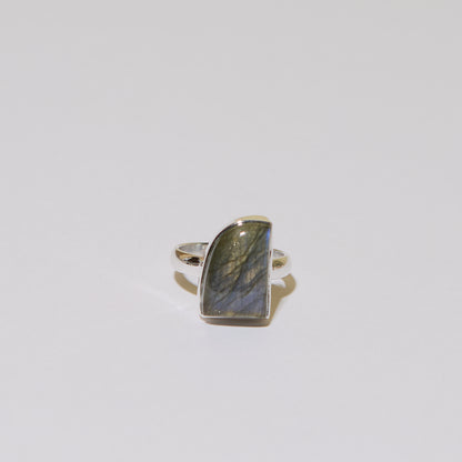 Blue Fire Labradorite Wedge Sterling Ring Sz 8 : 210000019859
