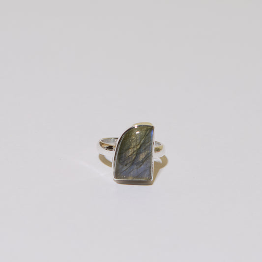 Blue Fire Labradorite Wedge Sterling Ring Sz 8 : 210000019859