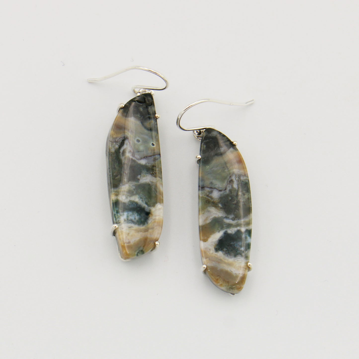 Ocean Jasper Long Prong Sterling Earrings