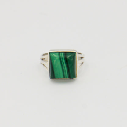 Malachite Square Sterling Ring Sz 7