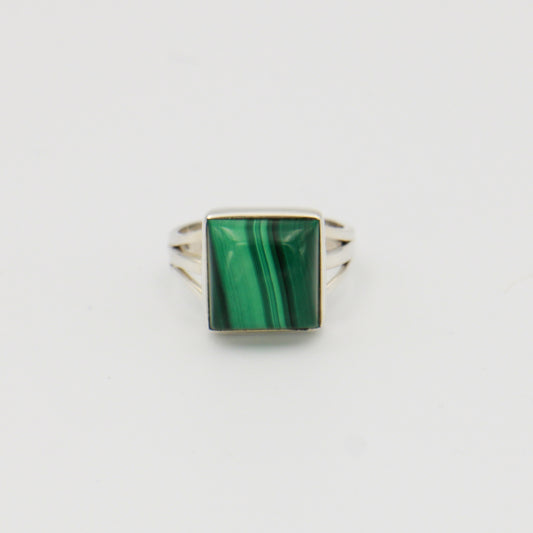 Malachite Square Sterling Ring Sz 7