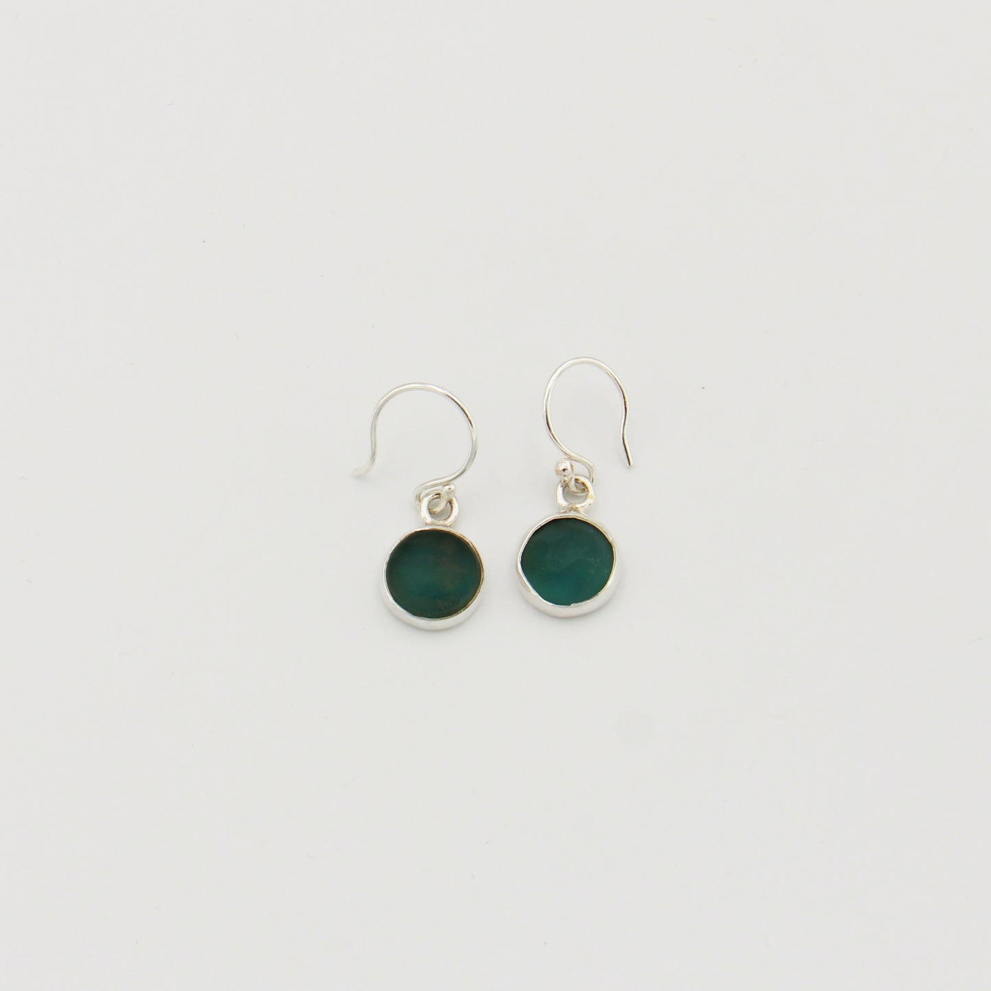 Sea Green Beach Glass Round Sterling Earrings