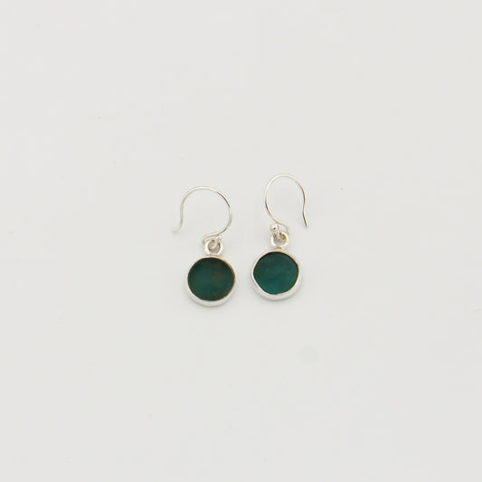Sea Green Beach Glass Round Sterling Earrings