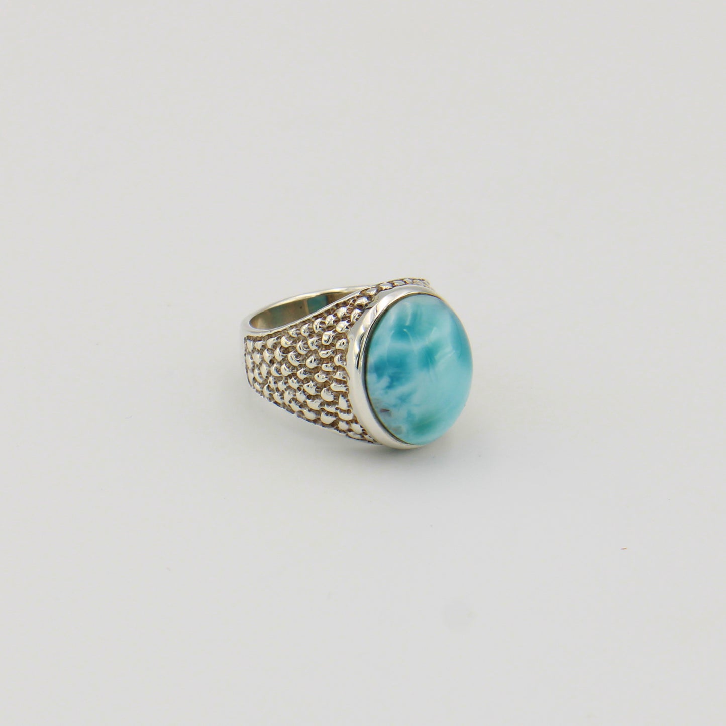 Oval Larimar Pebbled Band Sterling Ring Sz 6