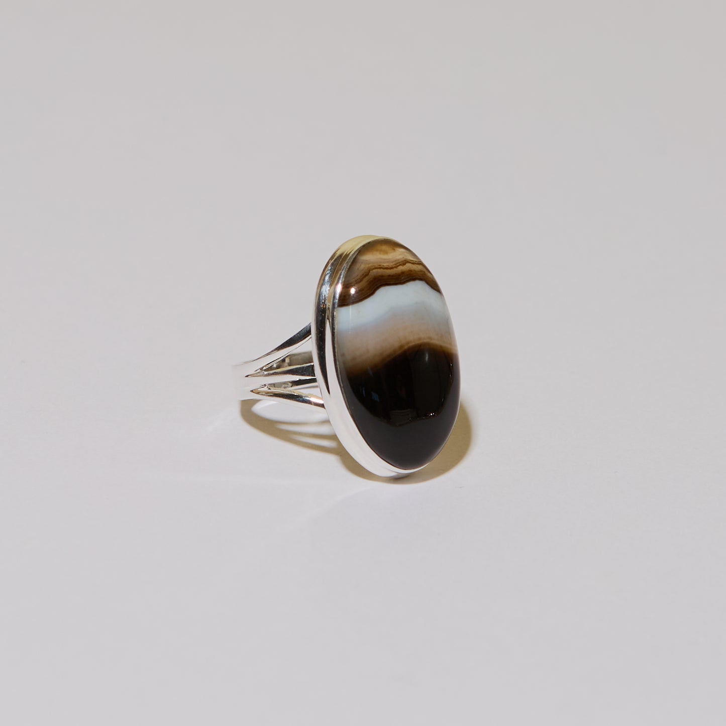 Black Banded Agate Oval Ring Sz 9