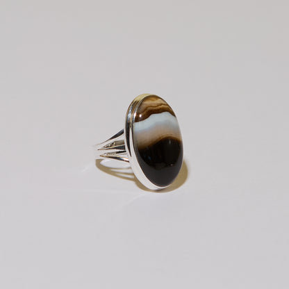 Black Banded Agate Oval Ring Sz 9