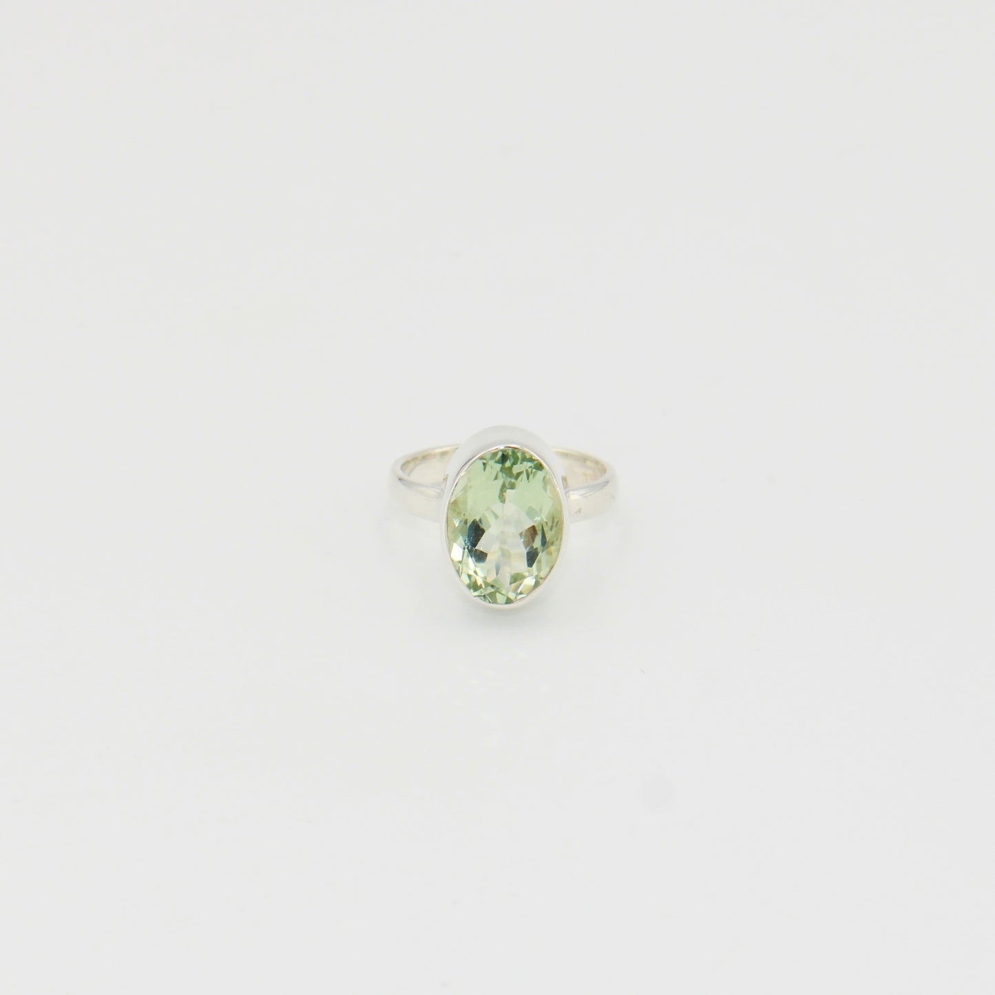 Green Amethyst Oval Sterling Ring Sz 8
