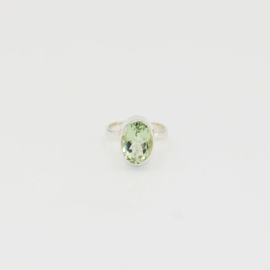 Green Amethyst Oval Sterling Ring Sz 8