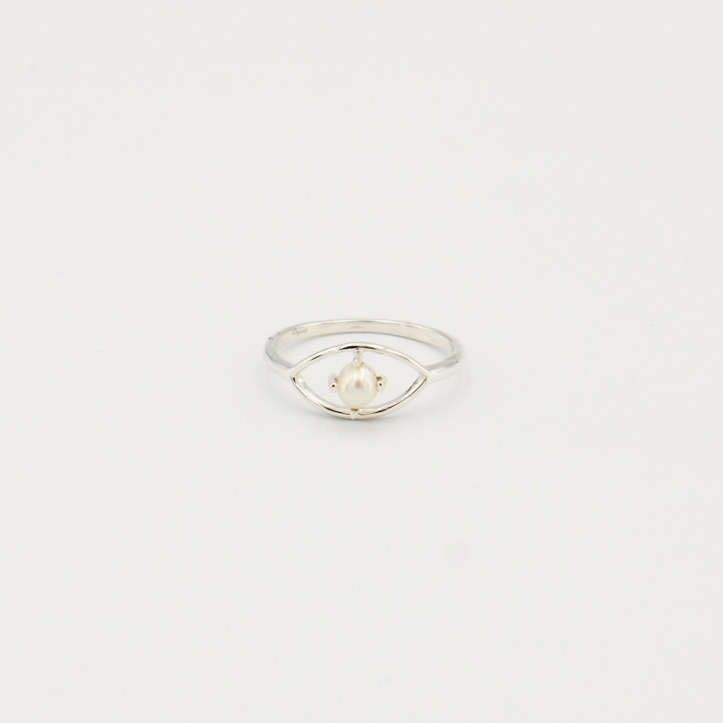 Tiny Pearl Sterling Eye Ring Sz 8