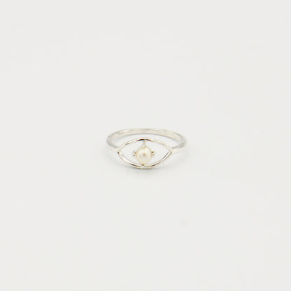 Tiny Pearl Sterling Eye Ring Sz 8