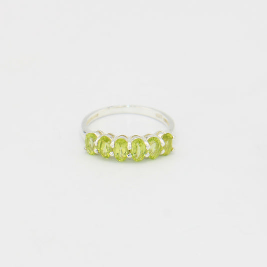 Peridot Six Ovals Sterling Ring Sz 7