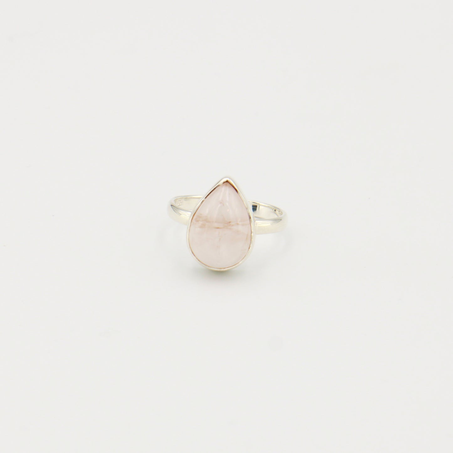 Rose Quartz Pear Sterling Ring Sz 7