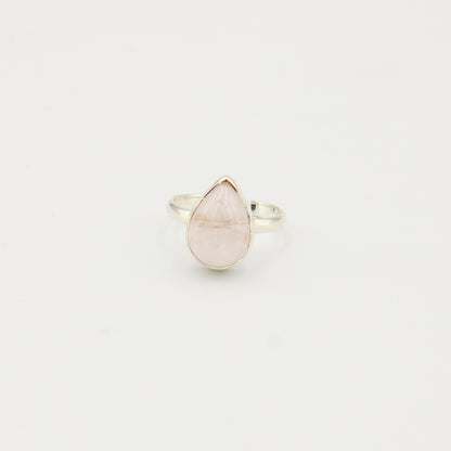 Rose Quartz Pear Sterling Ring Sz 7