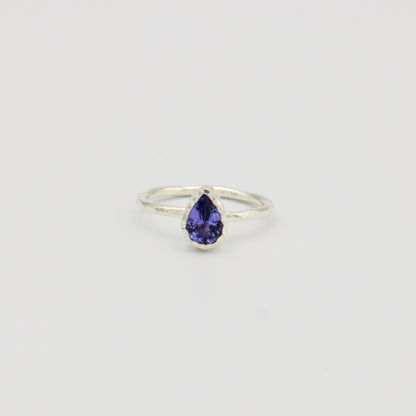 Dainty Tanzanite Pear Sterling Ring Sz 6.5