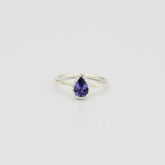 Dainty Tanzanite Pear Sterling Ring Sz 6.5