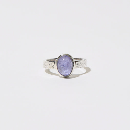 Tanzanite Oval Sterling Textured Ring Sz 7