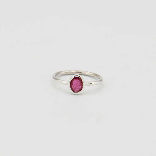 Pink Tourmaline Small Oval Sterling Ring Sz 8
