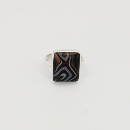 Black Banded Agate Rectangle Sterling Ring Sz 6