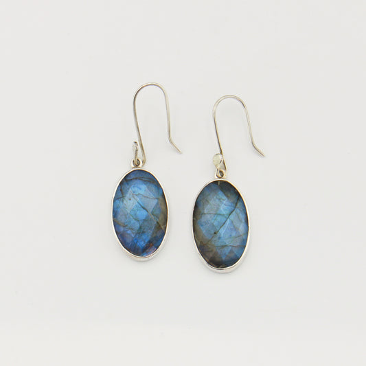 Labradorite Faceted Oval Sterling Earrings