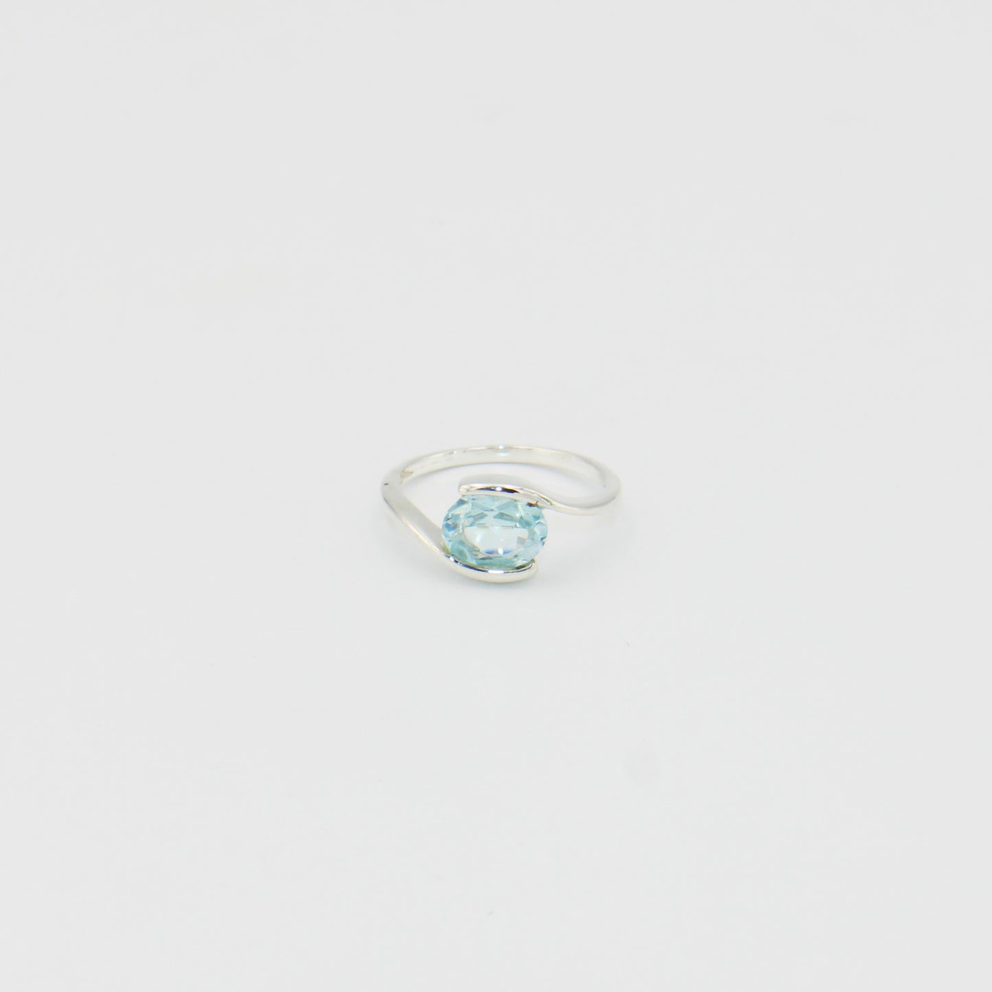 Blue Topaz Oval Sterling Bypass Ring Sz 8