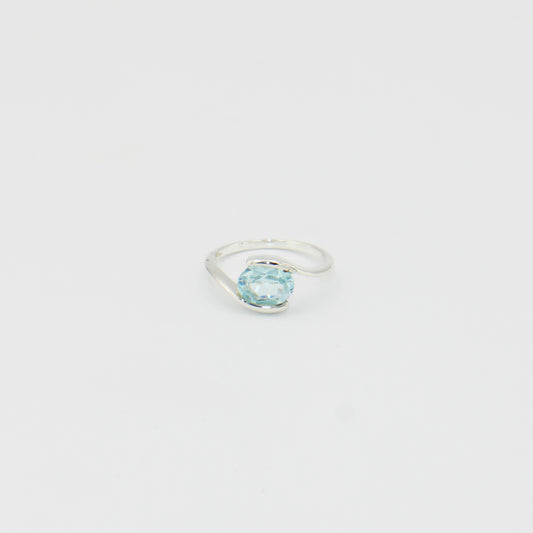 Blue Topaz Oval Sterling Bypass Ring Sz 8