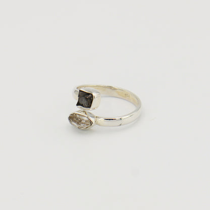 Shungite & Herkimer Sterling Bypass Ring