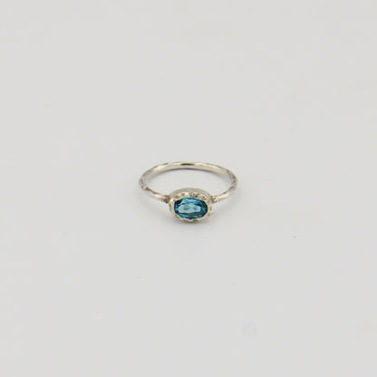 Blue Topaz Oval Hammered Sterling Ring Sz 6
