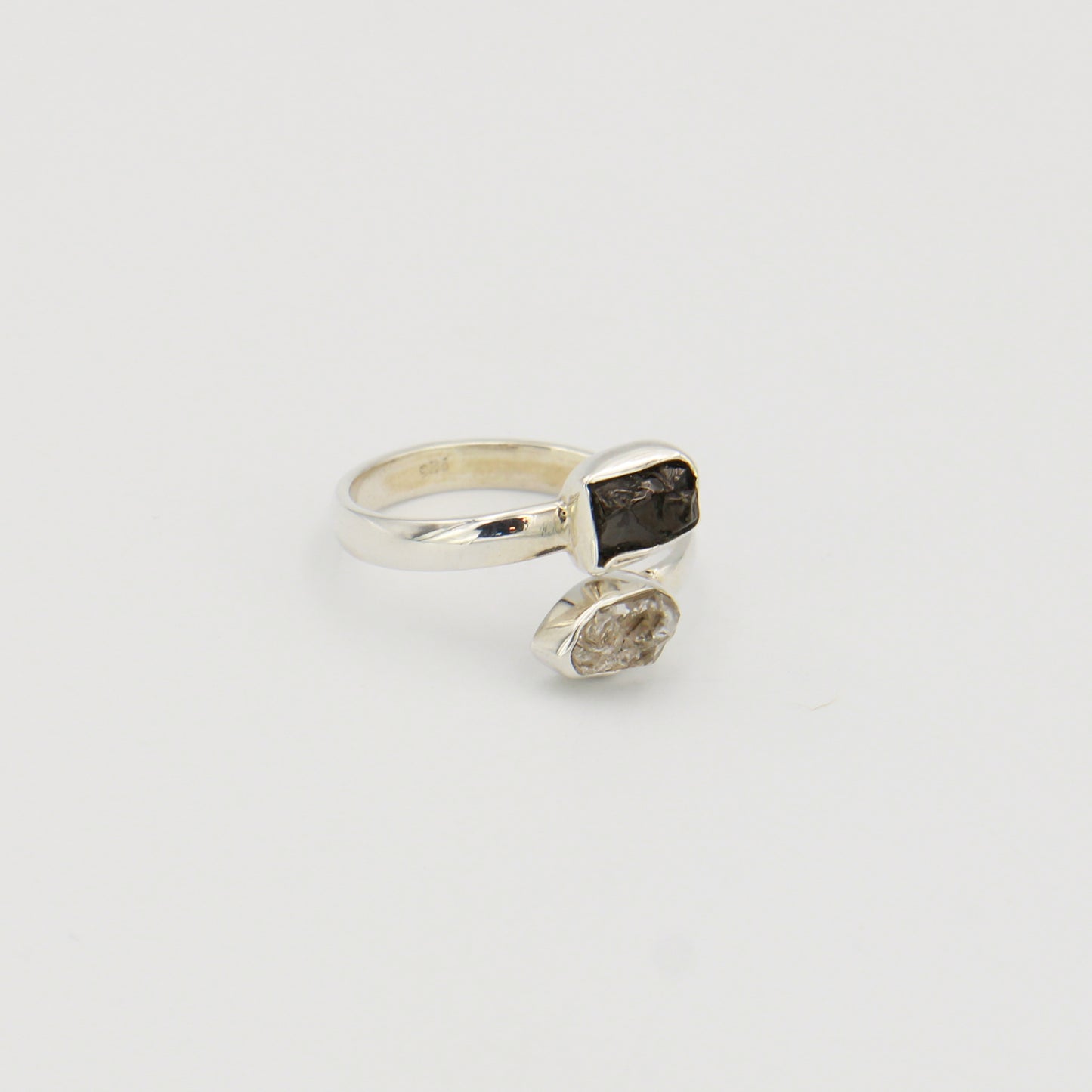 Shungite & Herkimer Sterling Bypass Ring
