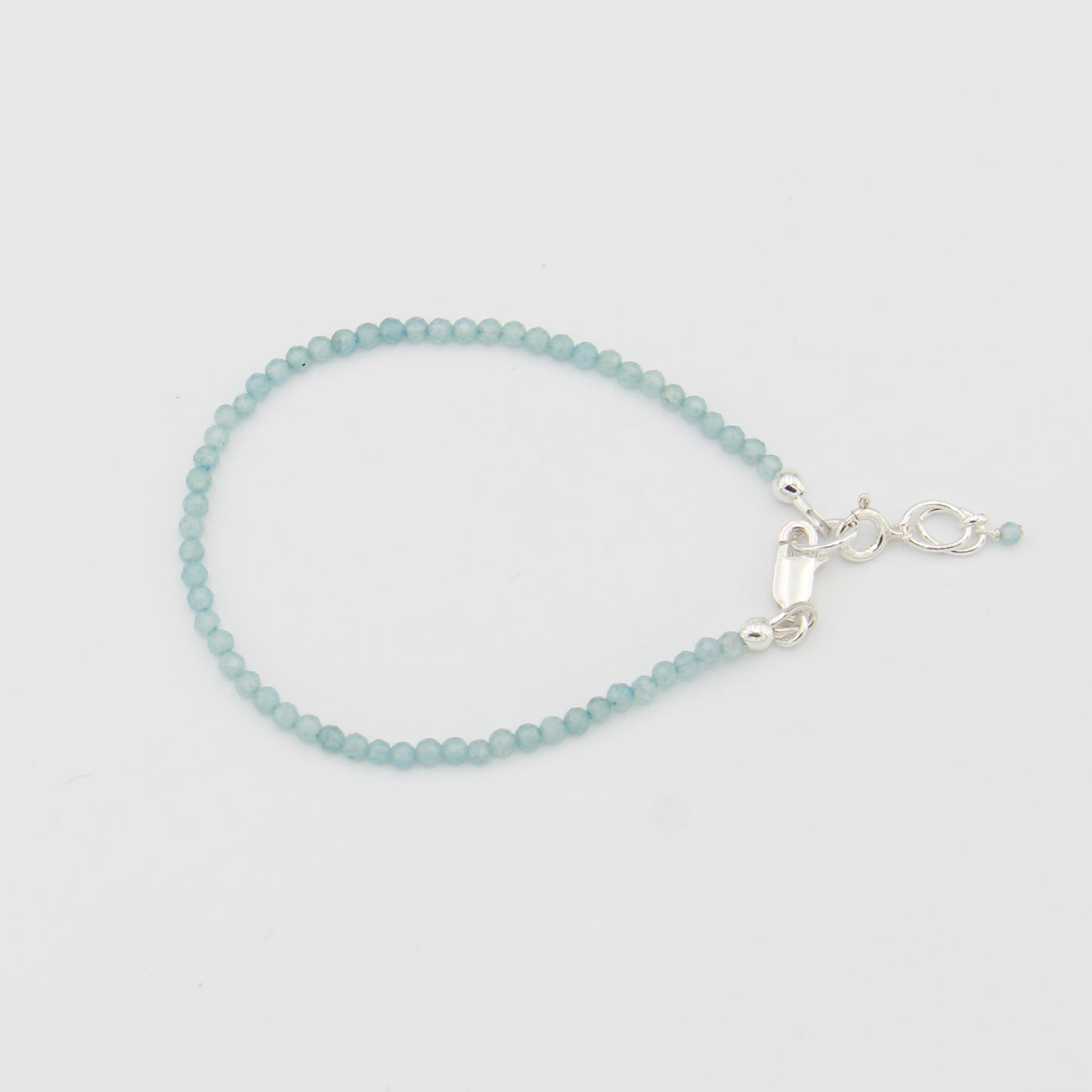Aquamarine Dainty Beaded Sterling Bracelet