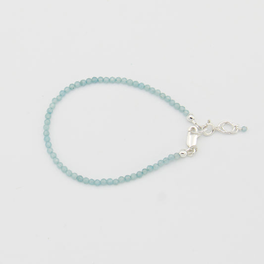 Aquamarine Dainty Beaded Sterling Bracelet