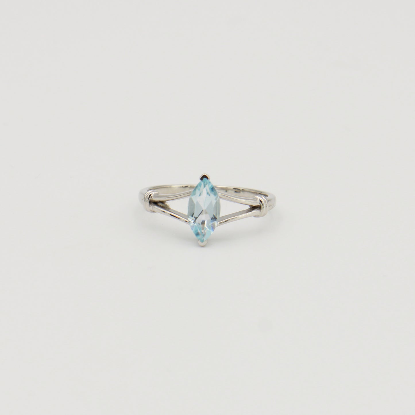 Blue Topaz Split Band Marquis Sterling Ring 9