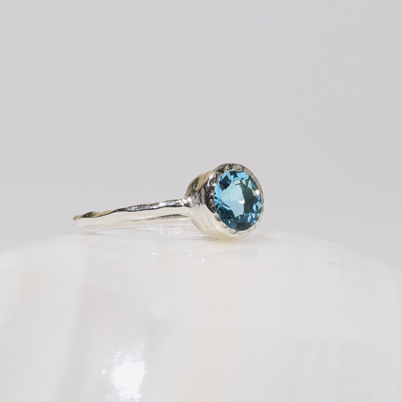 Blue Topaz Dainty Round Sterling Ring Sz 6