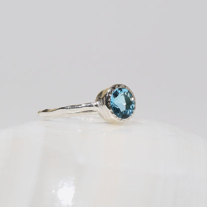 Blue Topaz Dainty Round Sterling Ring Sz 6