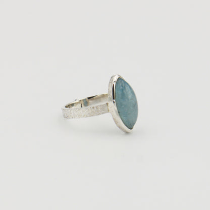 Aquamarine Marquis Cab Sterling Ring Sz 8