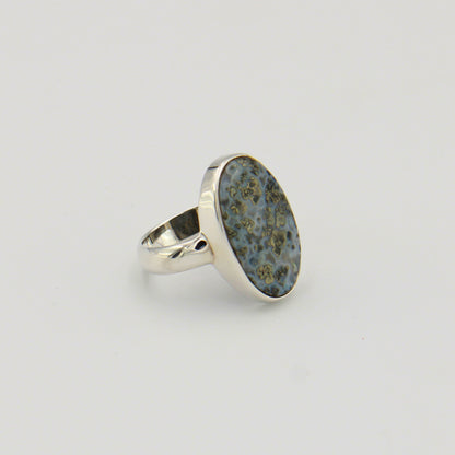 Pyrite in Agate Oval Sterling Ring Sz 8