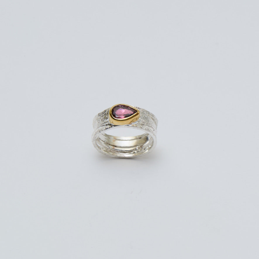 Pink Tourmaline GP Wide Sterling Ring Sz 8