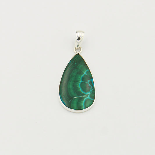 Malachite Chysocolla Large Pear Sterling Pendant
