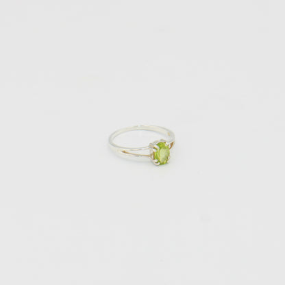 Peridot Oval Prong Sterling Ring Sz 8