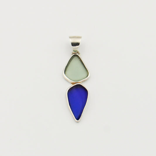 Beach Glass Double Cobalt and Ice Green Sterling Pendant