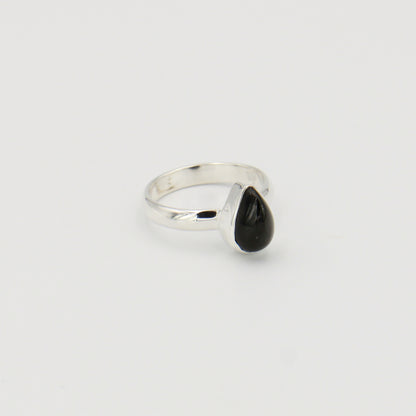 Black Star Teardrop Sterling Ring Sz 7
