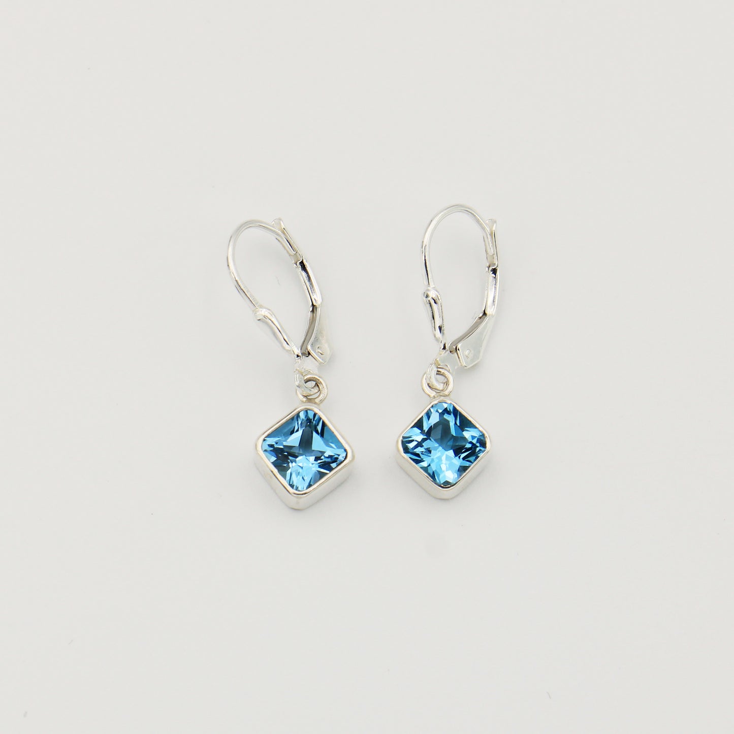 Blue Topaz Square Sterling Earrings