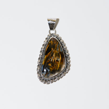 Pietersite Wedge w/ Circles & Dots Sterling Pendant