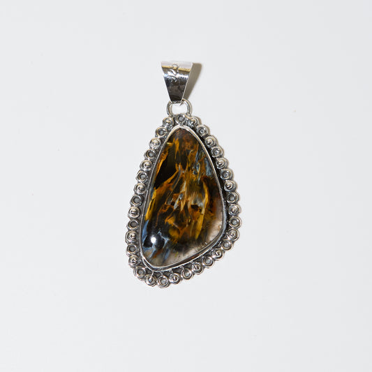 Pietersite Wedge w/ Circles & Dots Sterling Pendant