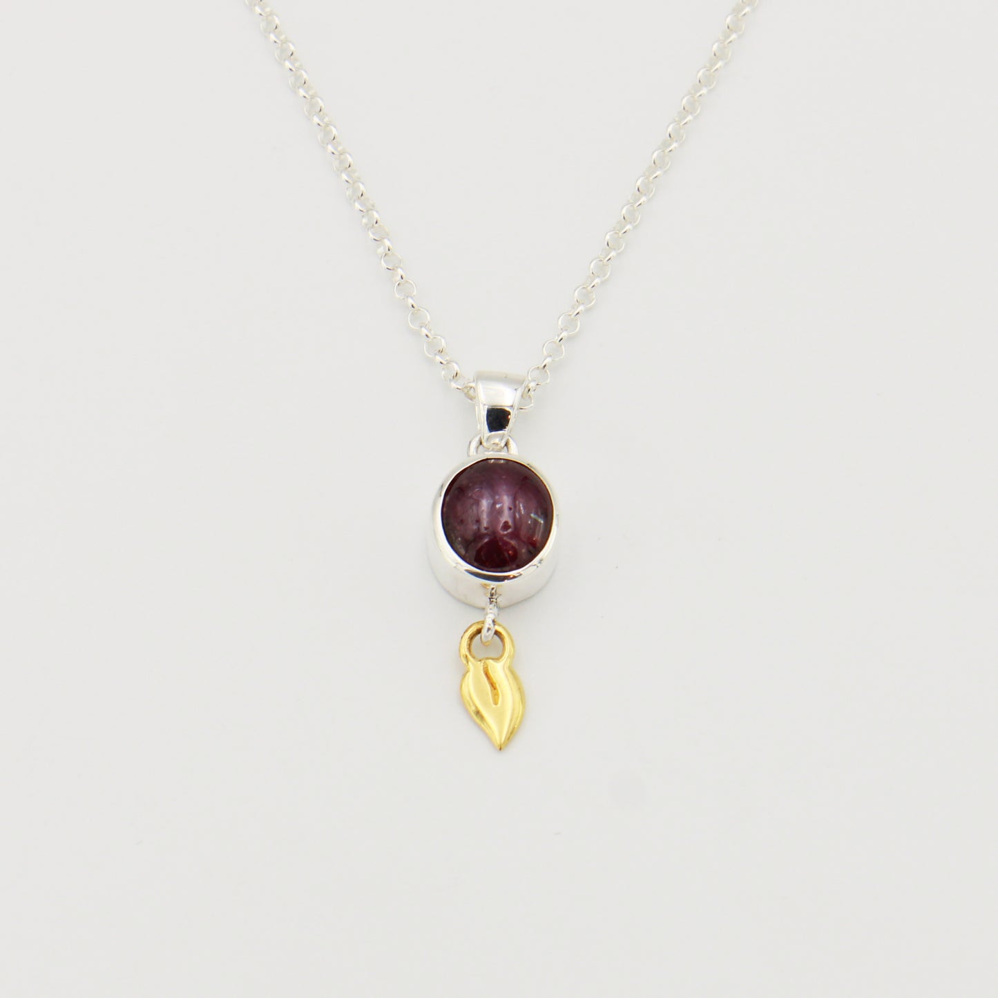 Ruby Sterling Silver Necklace with GP  Leaf