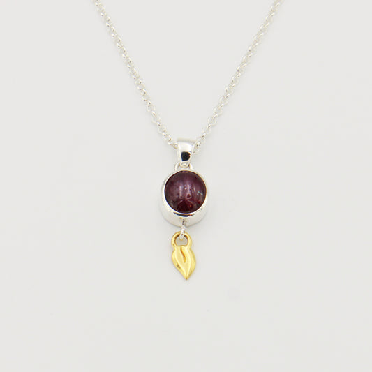 Ruby Sterling Silver Necklace with GP  Leaf