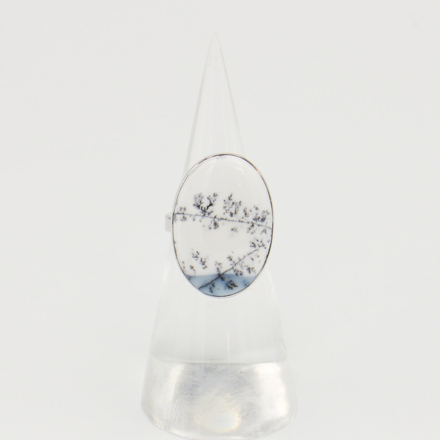 Dendritic Agate Large Oval Sterling Ring Adj